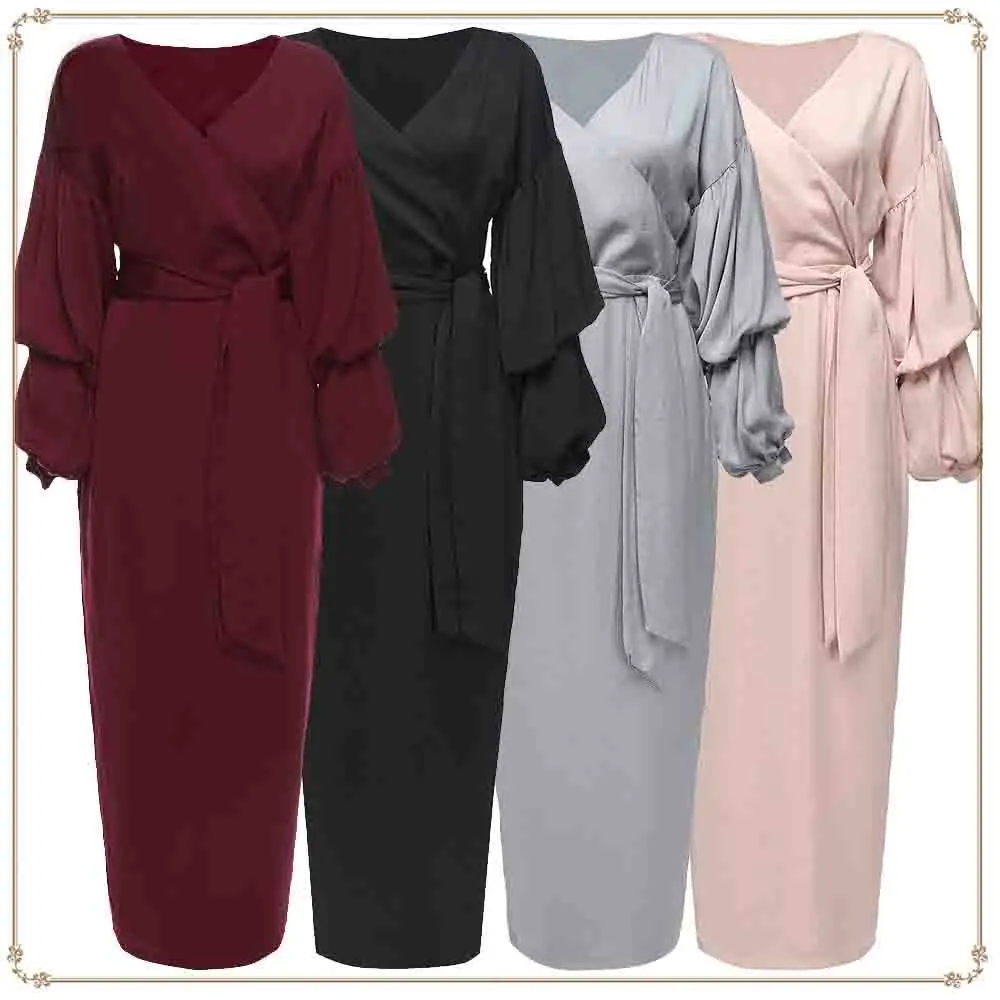 

polyester gathering design oversized bubble sleeves islamic muslim dress