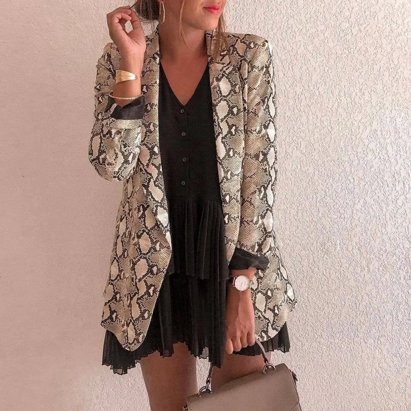 

Fashion Fall Jacket Sexy Snake Print Long Sleeve Coat Elegant Women Open Stitch Outerwear Office Lady Autumn Clothes Streetwear