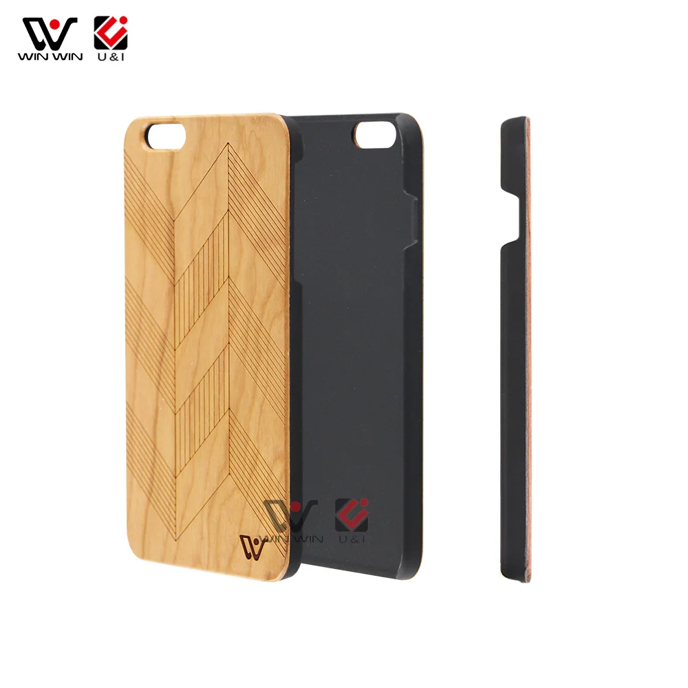 

Laser Engraved Cherry Wood Mobile Cover For Smart Phone Plastic Shockproof Cases, Original wood color