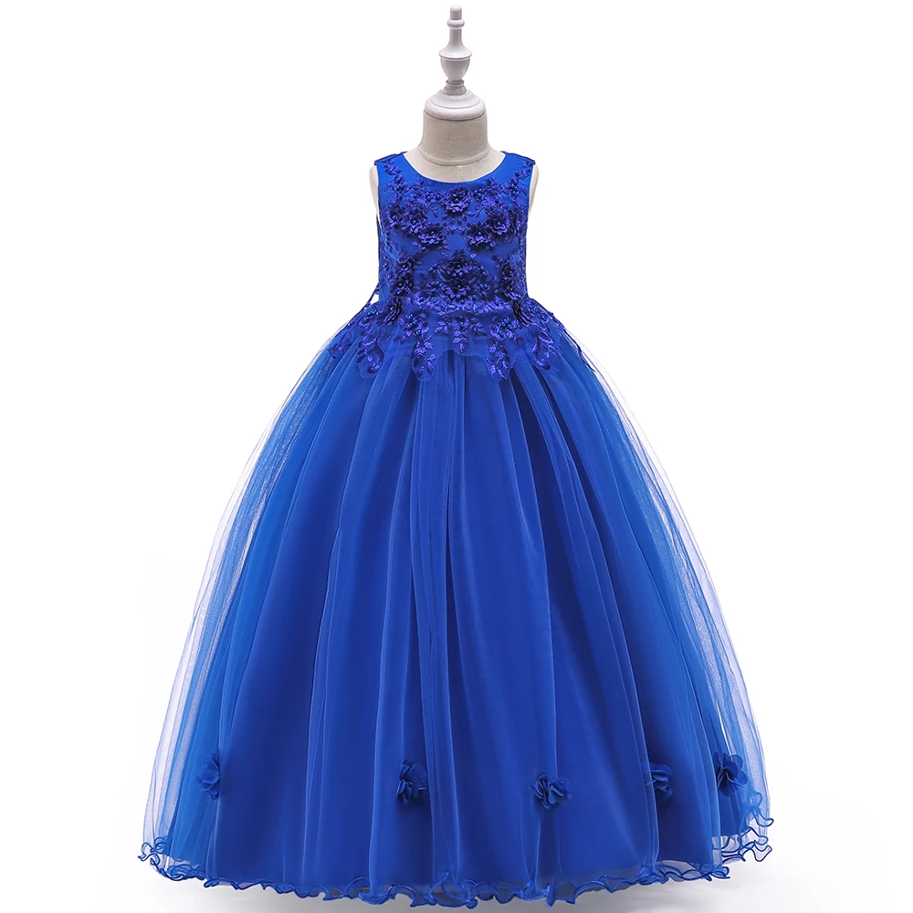 

China Wholesale Kids Party Frock Baby Boutique Summer Wear Long Prom Girl Dress LP-212, Navy blue;grey;wine red;champagne