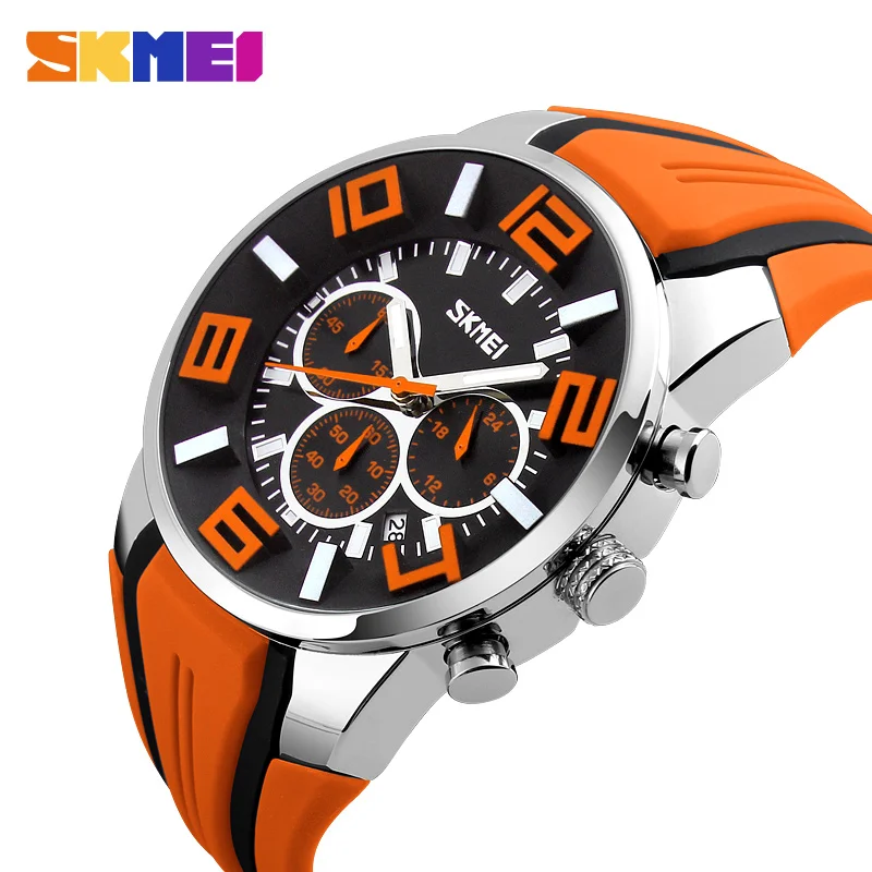 

SKMEI 9128 Stop Top Luxury brand Watches Men Silicone strap casual watches men waterproof Quartz watch Clock men