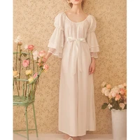 

100% Cotton Adult Pajamas Women's Long Sleeve Plain White Nightgown