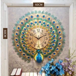 Image of Wall clock wall clock Chinese decorative art peacock clock wall watch