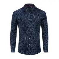 

2019 Mens 100% Cotton Full Printed elegant Shirts Mens fashion Casual Shirts long sleeve flowers printing shirt camisa for men