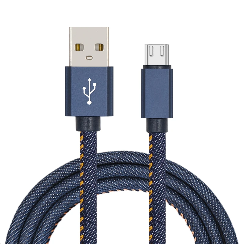 

2019 Trending Micro USB Cable with Leather Buckle Jeans Micro USB Data Cable Phone Data Line for Android, Jeans blue;black;red