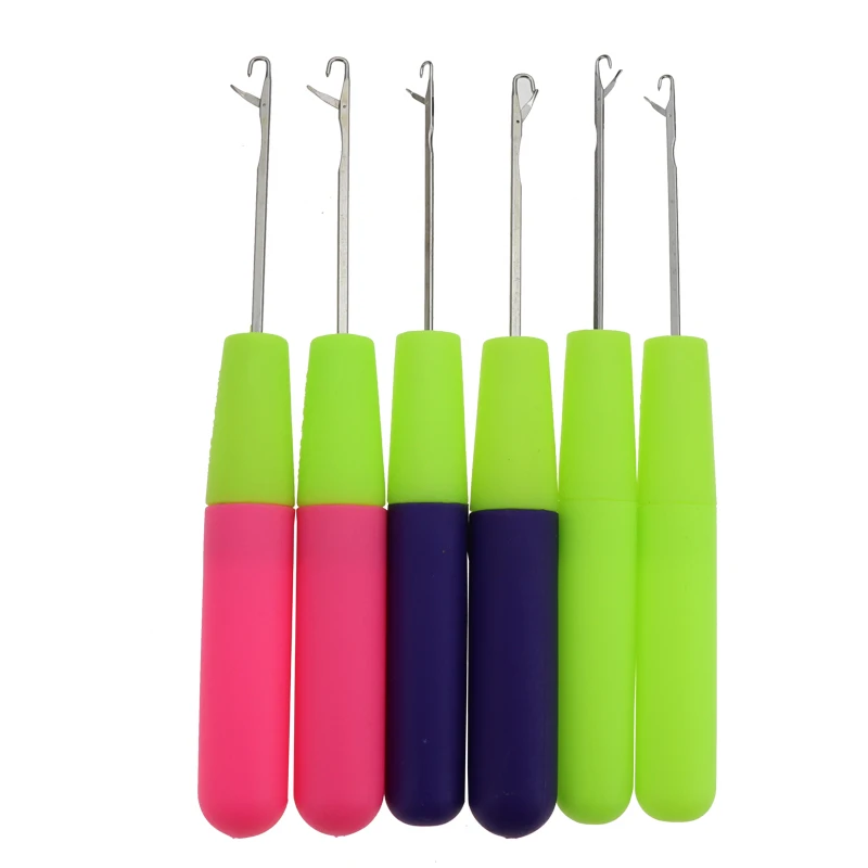 

High quality knitting needle plastic handle crochet hook with tongue, Pink+fluorescent yellow
