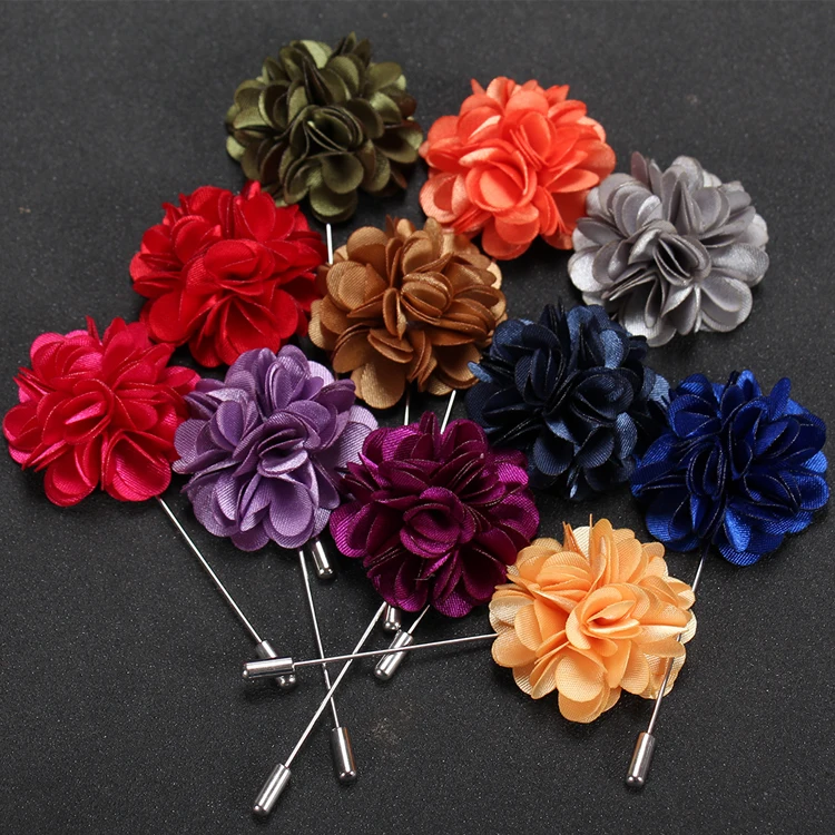 

Free Shipping Men Brooch Fabric Flower Lapel Pin for Clothes Men Suit Boutonniere Pin 13 colors Flower Brooch for Shirt Coat, 16 colors as photos