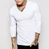 Shopping Online India Men's Clothes V neck Long Sleeve Plain White Slim Fit Men's t shirts Tees