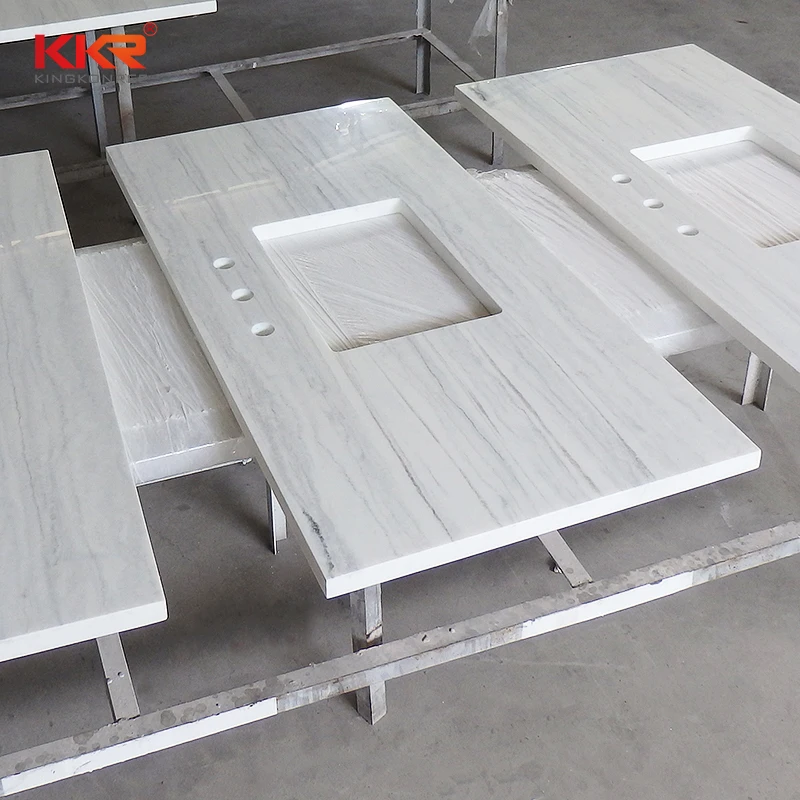 Custom White Quartz Epoxy Resin Kitchen Countertop With Grey Veins