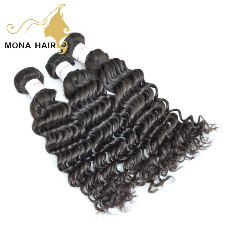 

100% Real Human Hair Deep Wave Indian Temple Hair Extensions, Natural black 1b
