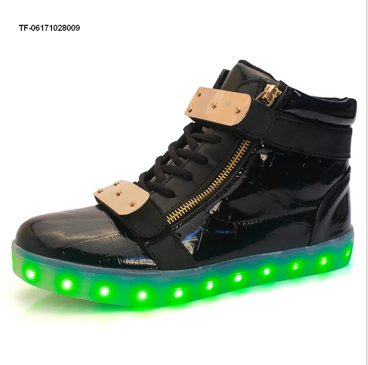 

High Top Boys Luminous Shoes USB Charging Led Light Lace Up LED fashion sneaker