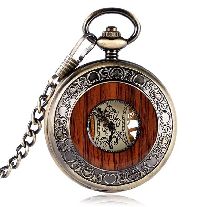 

Vintage Classic Pocket Watch Wooden Hollow Copper Carving Mechanical Hand Winding Clock Relogio De Bolso, Bronze