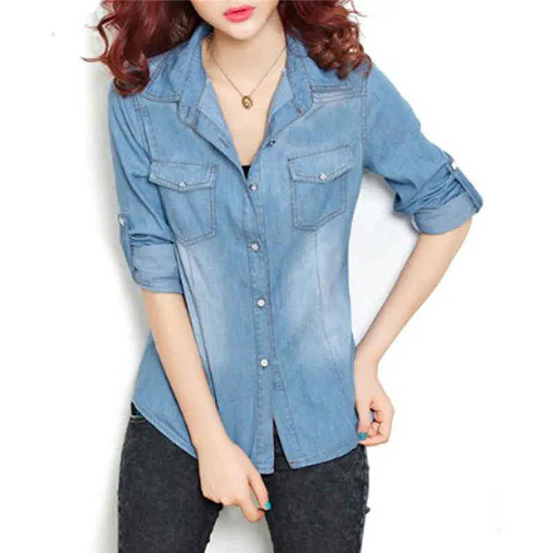 women blue jean shirts