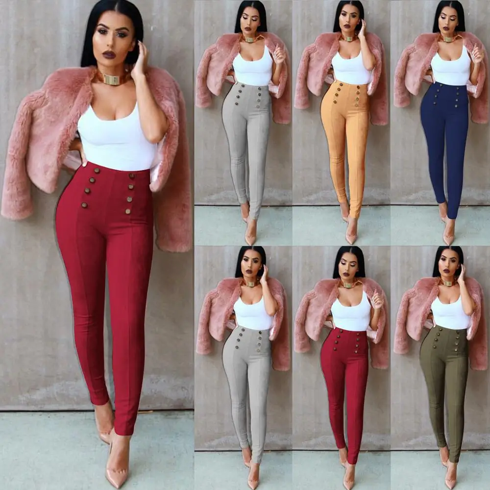 

Multi-color button deer velvet feet pants leggings, Red;pink;green;blue;khaki