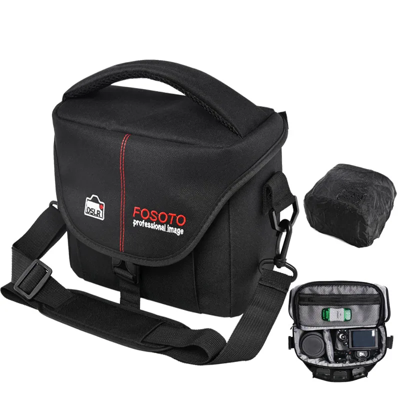 

FOSOTO DSLR Camera Bag Fashion Polyester Shoulder Waterproof Camera Case For Canon Nikon Sony Lens Pouch Photo Video case, Black