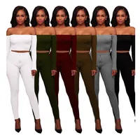 

Off Shoulder Crop Top And Pants Two Piece Set Fashion African Women Workout Sport 2 Piece Set Clothing Clothes