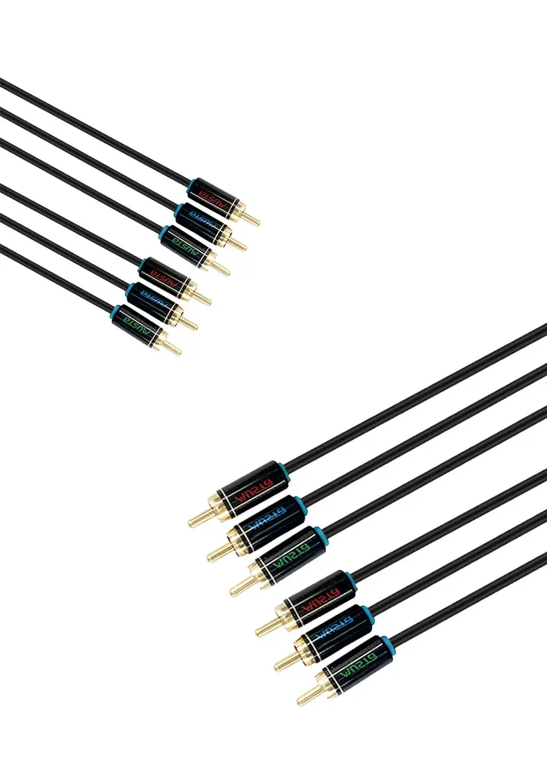 Black 3rca Audio Cable Plug Male To 3rca Plug Male Av Tv Customized Two Color Molding 3rca