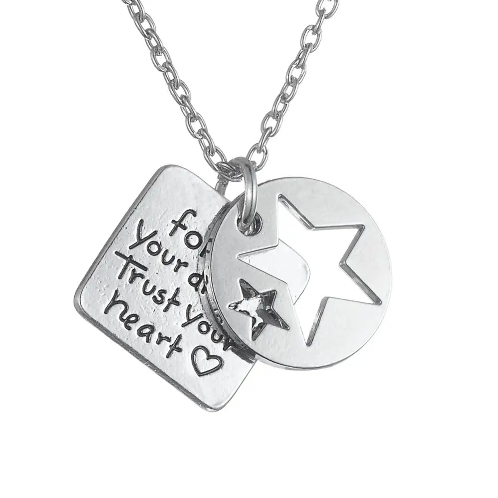 

Fashion Alloy Antique Silver Custom Follow Your Dreams Trust Your Heart Text Wish Star Jewellery Necklace, As picture
