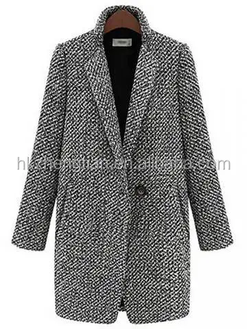 

2015 Instyles Houndstooth Tweed Wool Long Sleeve Women Trench Coat, N/a