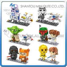 Mini Qute LOZ Star War R2D2 robot Yoda X Wing Starfighter Darth Vader plastic action figures