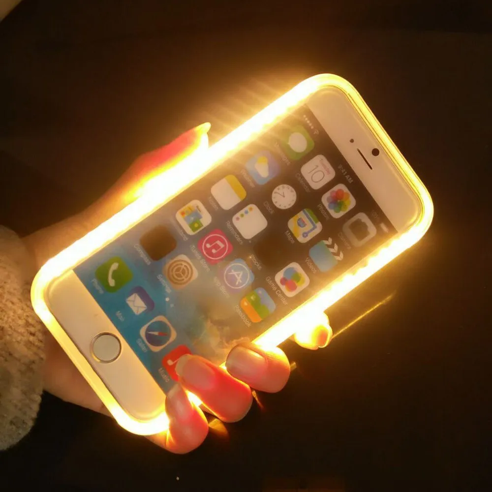LED Phone Case For Iphone 5/5S/SE/6/6S/6 Plus, Selfie Light Phone Case For Samsung Galaxy S6/S7 jewelry display case led lights