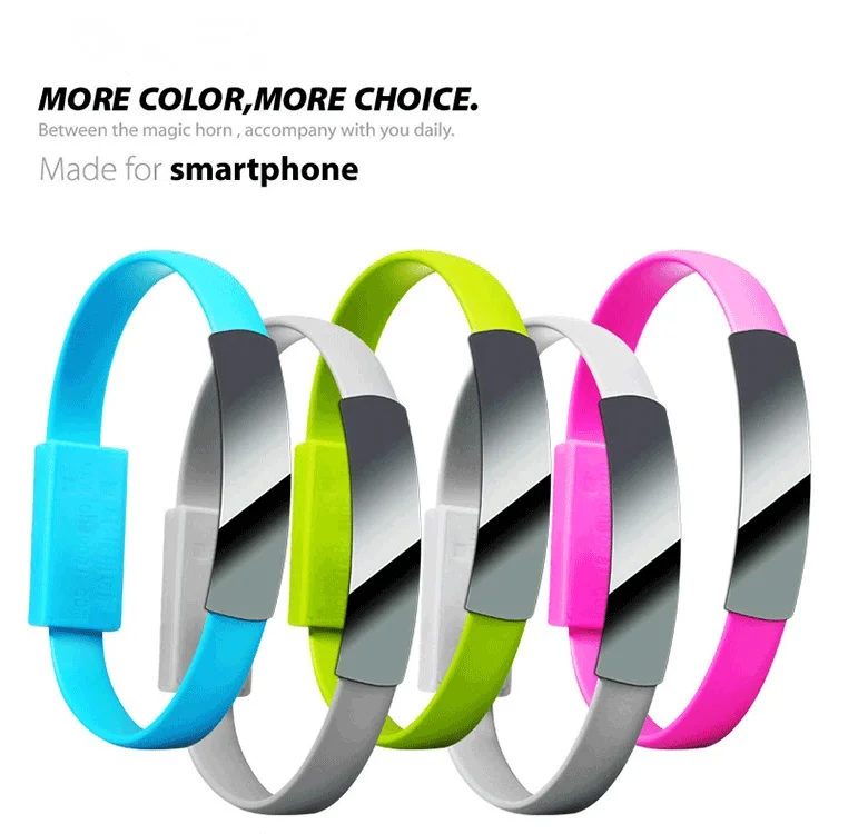 

Wholesale Low Cost Bracelet Wrist Data USB Sync Charging Cable, Micro Charging USB Cable for Samsung, Black;green;blue;white;pink