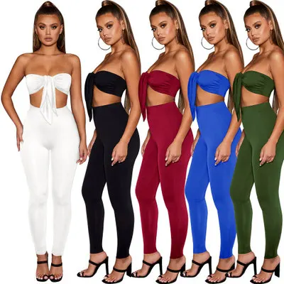 

F10803A Multi-color suit women's wrapped chest strap two-piece trouser suit, White/ blue/ black /wine red / army green/royal blue