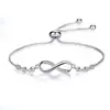 Adjustable 8 Initial Letter Round White Cubic Zirconia Bracelet Copper Silver Infinity Charm Bracelet