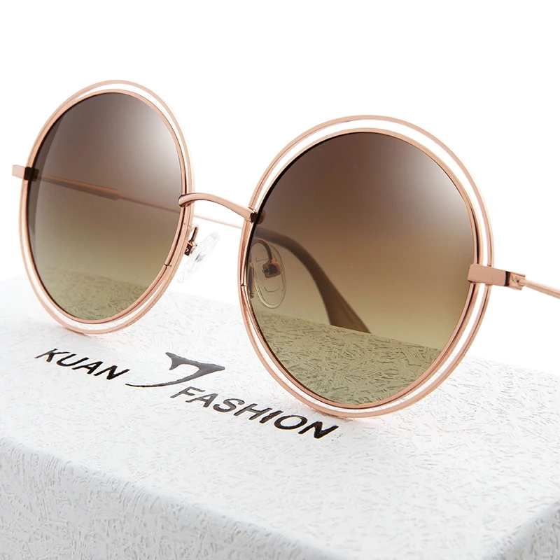 

KUAN FASHION Brand Manufacturers 2019 Custom Designer Retro UV Polarized Sunglasses Oversized Round Frame Sun Glasses For Women