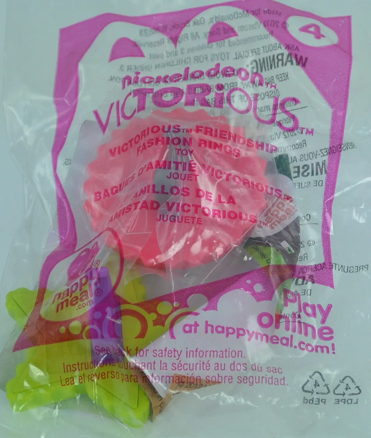 2012 MCDONALD/'S HAPPY MEAL TOY NICKELODEN VICTORIOUS #4 FRIENDSHIP FASHION RINGS