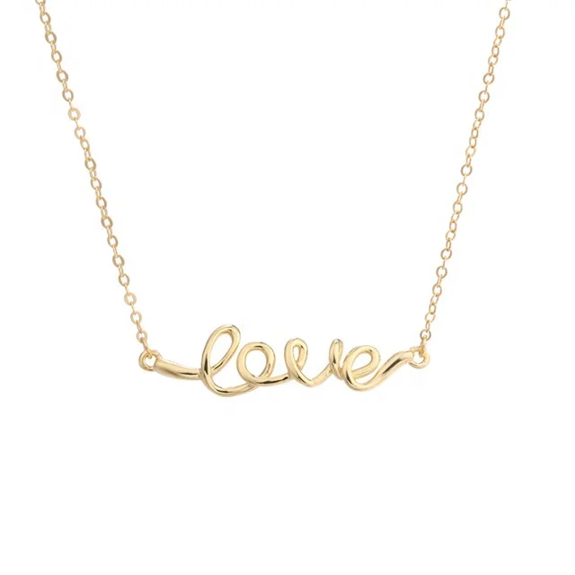 

Love Jewelry Plated 14K Yellow Gold Jewellery 925 Sterling Silver Letter Necklace, White, gold