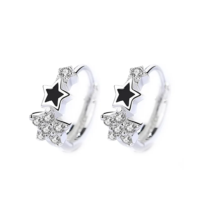 

Korean star earrings 925 silver with zircon Rhodium plating