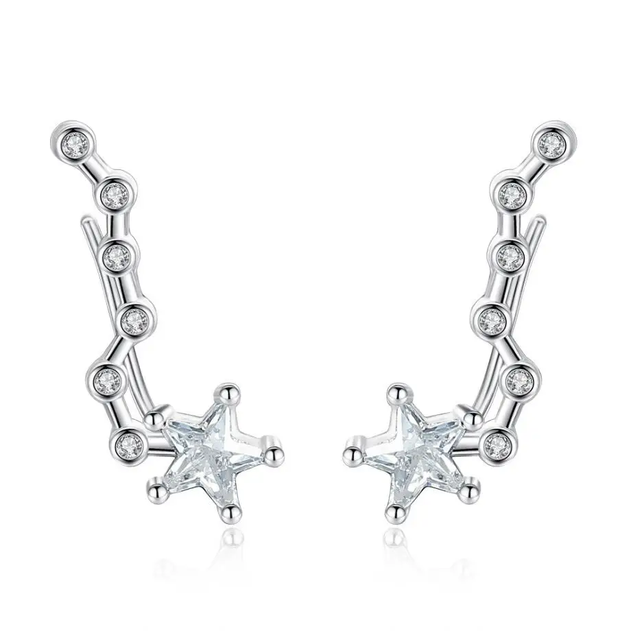 

2019 New Style 925 Sterling Silver Jewelry Star Earring Korea Crystal Earring, White