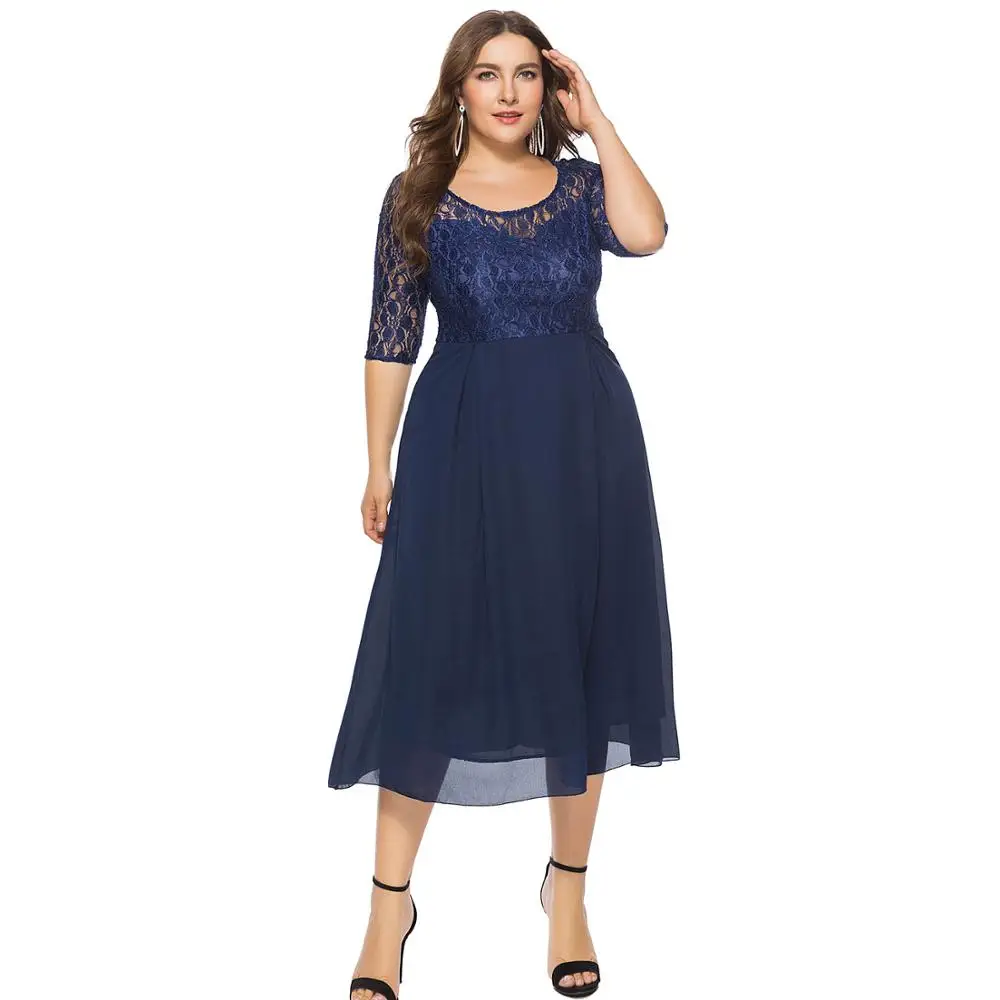 

Korean Chiffon Lace Stitching Party Woman Plus Size Dress Skirts