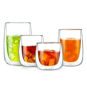 Image of China supplier unbreakable heat resistant transparent double wall glass cups