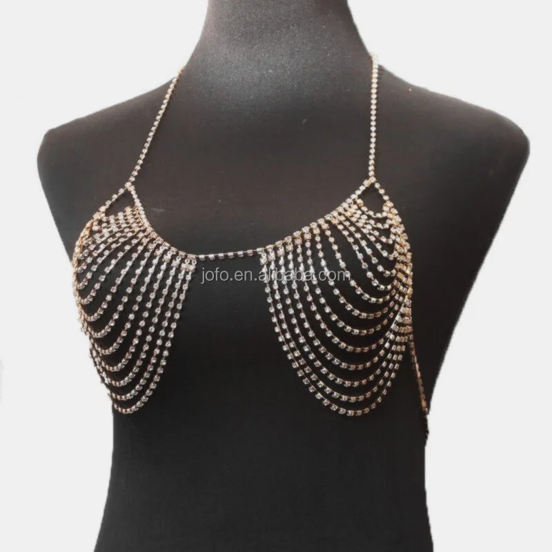 

Summer Beach Rhinestone Body Chain Bra Party Club Halter Shiny Bikini