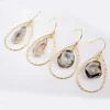 G1581 New Arrivals Loop Circle Agate Slice Earring with Teardrop Shape, Hoop Earrings