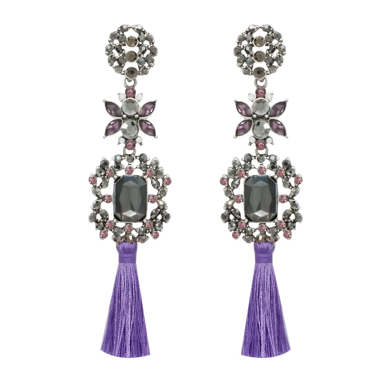 

wholesale long custom Vintage acrylic Rhinestones bohemian tassel earrings, Picture