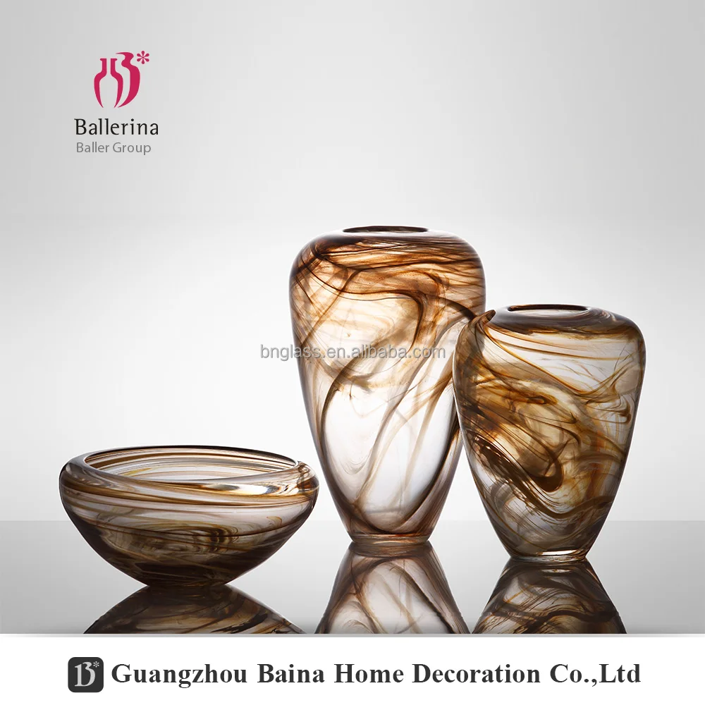 

BALLERINA Handmade Modern Glass Wide Mouth vase Mouth Blown Glass vases Home Decor Wholesale, Amber