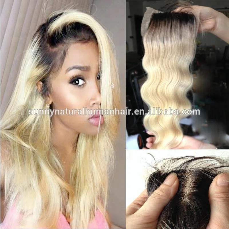 

ombre silk base closure 1b 613 blonde ombre virgin brazilian hair closure piece body wave, N/a