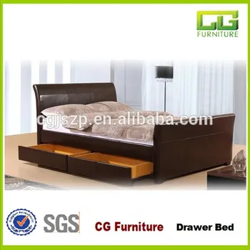 Hot Cheap 4ft6 Double Brown Faux Leather 2 Drawer Sleigh Bed Buy
