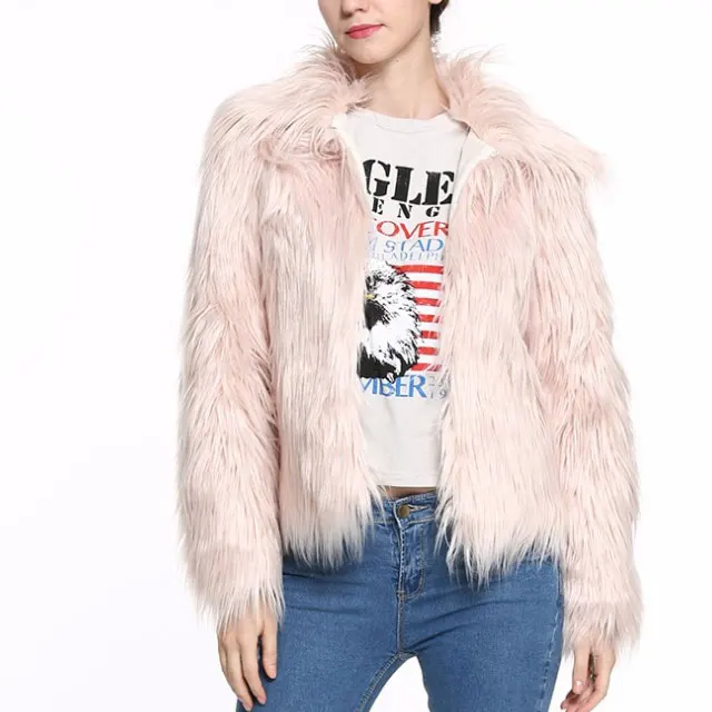 

Shaggy Long Pile Faux Fur Oversized Collar Coat for Women, White, grey, black, beige, carol