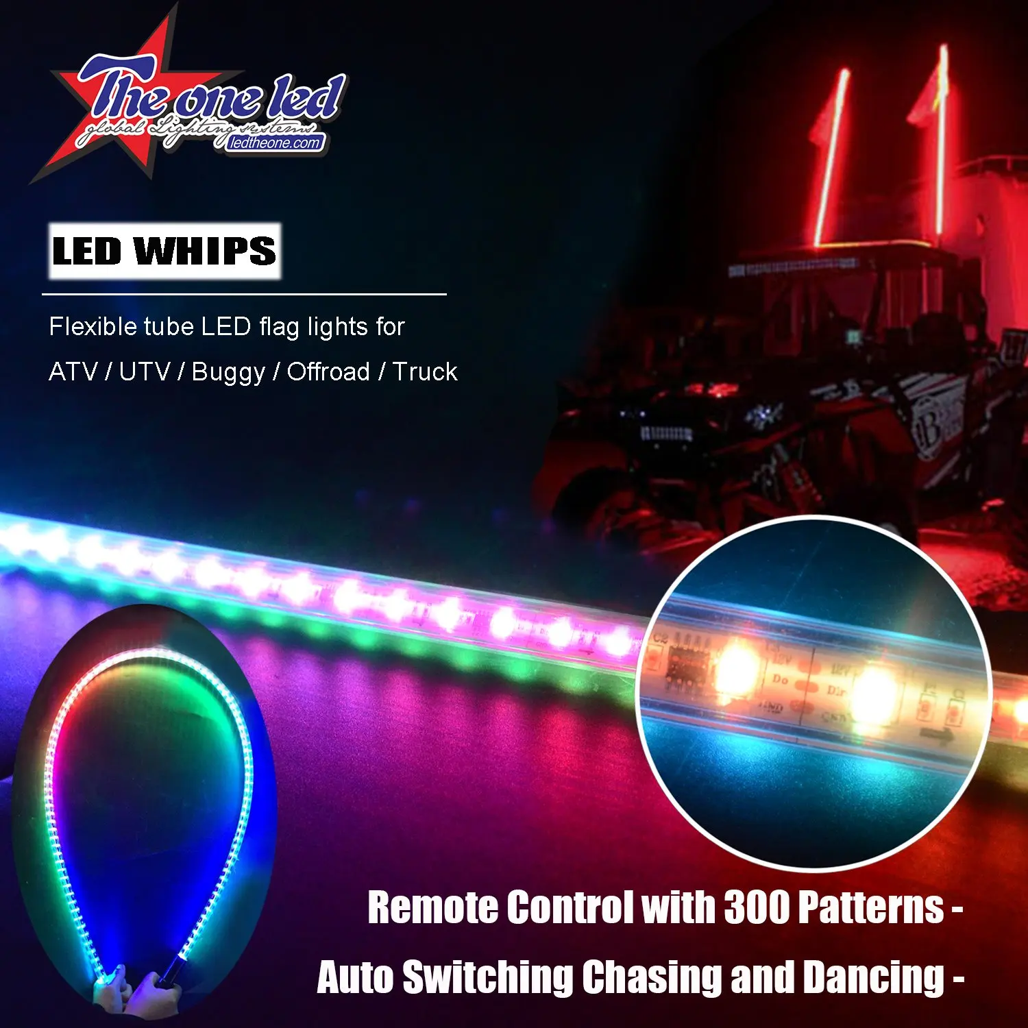 PAIR 4FT WHITE LED LIGHT WHIP ATV UTV SXS FX Whips