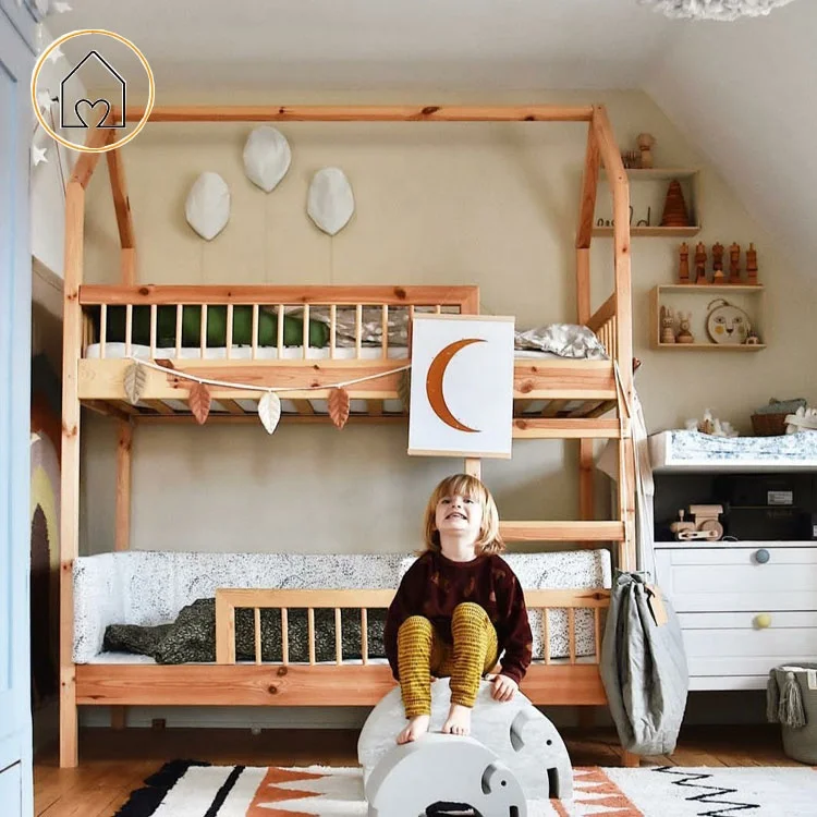 
Children boys girls bedroom set solid wood cabin bunk bed house for sale 