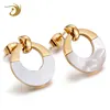 Gold Plated Earrings Stainless Steel Shell Stud Design Fashion Round Jewelry For Women