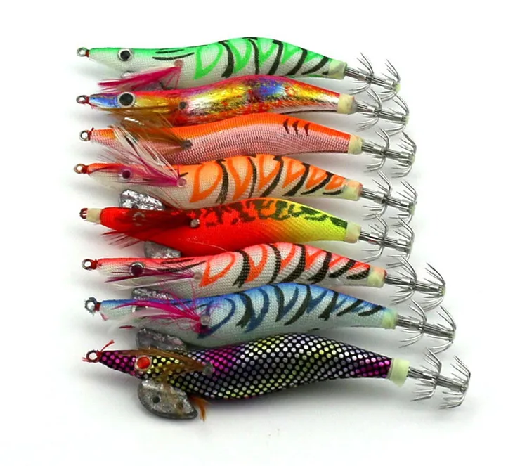 

YOUME Easy Catch 5pcs Hard Plastic Octopus Squid Jigs Lures Cuttlefish Artificial Bait Wood Shrimp With Squid Hook Size 3.0, 5 colors