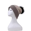 Unisex Winter Warm Weave Stripe Cashmere Hat With Pom Poms