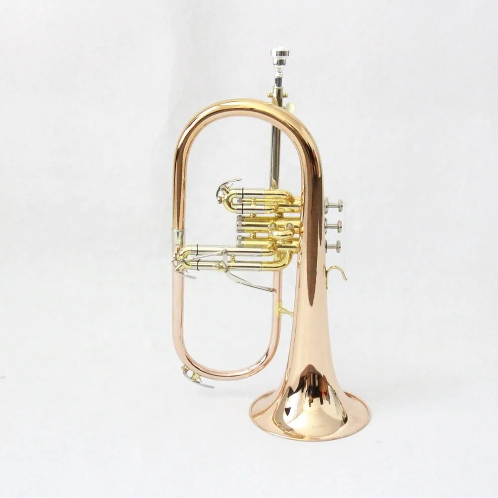 
Professional Bb Roes Brass Body crupronickel Side Gold Lacquered Flugel Horn 