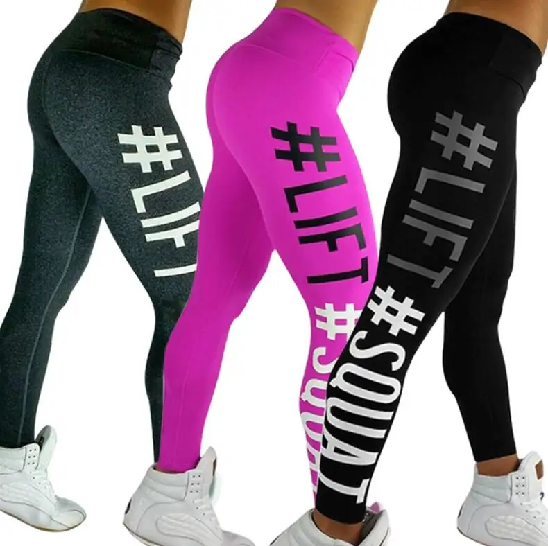

Letter Printed Workout Push Up Leggings Women Pants Slim Cotton Fitness Legging Plus Size Leggings, As picture