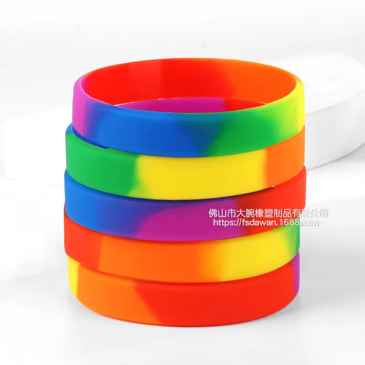 

Rainbow Multicolor Wrist Strap Blank Segment Color Plate Bracelet 12MM Wide and Narrow Soft Silicone Bracelet